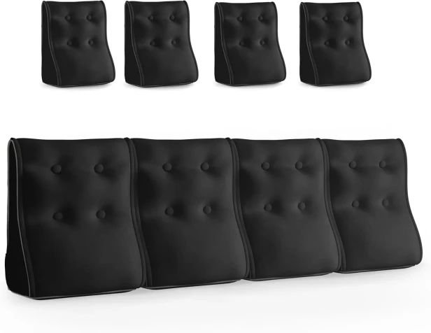 Set aus vier gesteppten schwarzen Samt-Lendenkissen mit weißer Paspelierung.