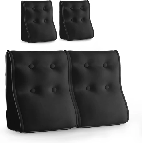 Set aus zwei gesteppten schwarzen Samt-Lendenkissen mit weißer Paspelierung.