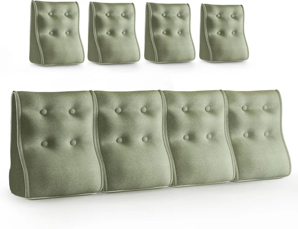 Set mit 4 modularen Lendenkissen – Grünes Leinen, gesteppt und ergonomisch.