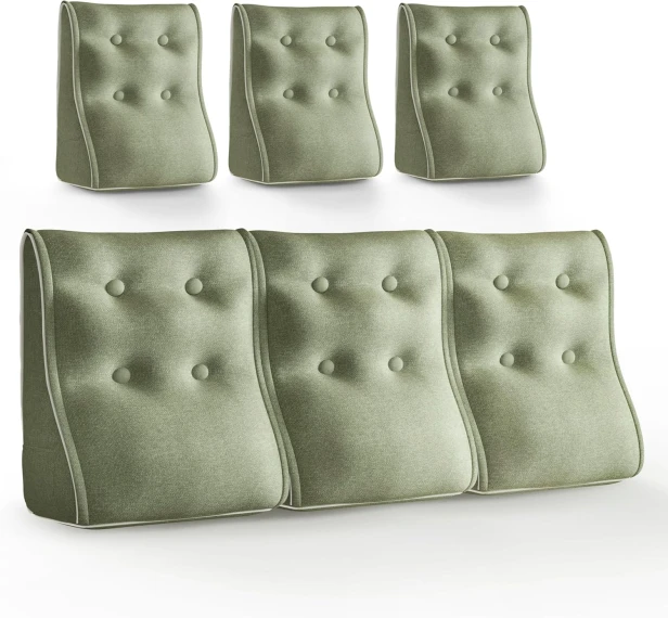 Set mit 3 modularen Lendenkissen – Grünes Leinen, gesteppt und ergonomisch.