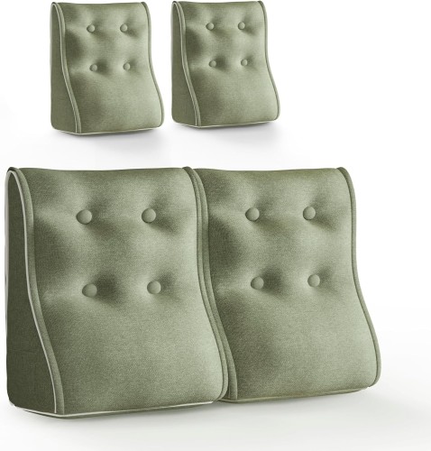 Set mit 2 modularen Lendenkissen – Grünes Leinen, gesteppt und ergonomisch.