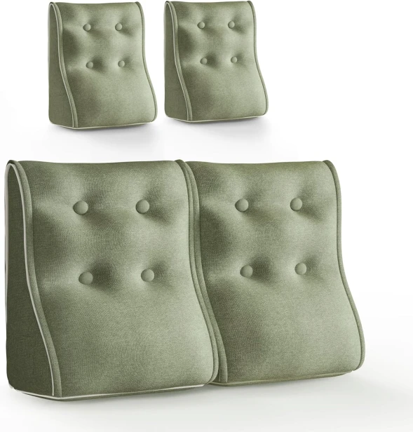 Set mit 2 modularen Lendenkissen – Grünes Leinen, gesteppt und ergonomisch.