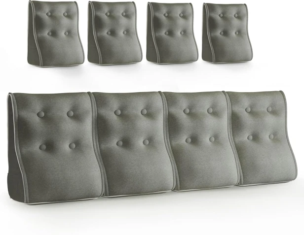 Set mit 4 modularen Lendenkissen – Graues Leinen, gesteppt und ergonomisch.