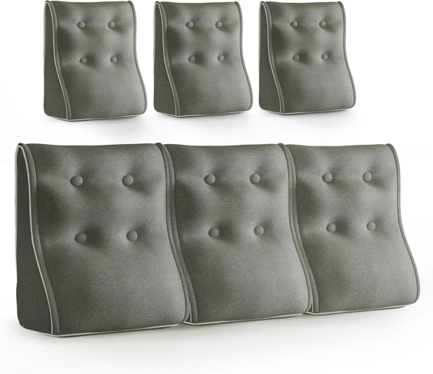 Set mit 3 modularen Lendenkissen – Graues Leinen, gesteppt und ergonomisch.