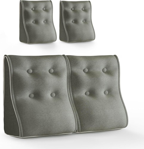 Set mit 2 modularen Lendenkissen – Graues Leinen, gesteppt und ergonomisch.