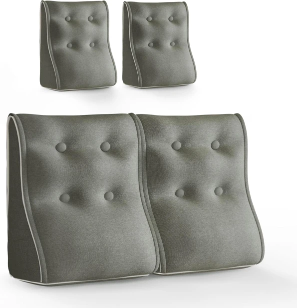 Set mit 2 modularen Lendenkissen – Graues Leinen, gesteppt und ergonomisch.