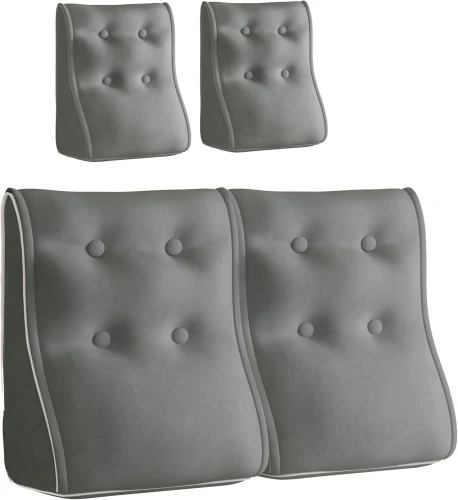 Set aus zwei gesteppten, ergonomischen Lendenkissen aus grauem Samt mit weißer Paspelierung.