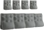 Set aus vier gesteppten, ergonomischen grauen Samt-Lendenkissen mit weißer Paspelierung.