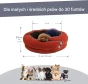 Infografik mit einem rost-/terrakottafarbenen Hundebett für kleine und mittelgroße Hunde.