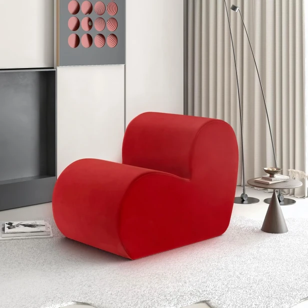 Ein kühner, modularer Designer-Sessel in intensivem Rot. Der Velvet Heart Armchair „Loving Sofa“.