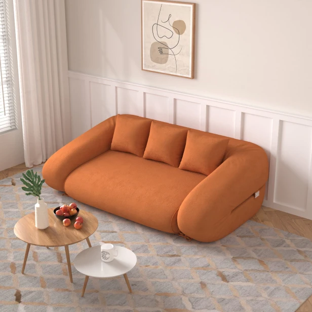 Sofa mit Schlaffunktion, klappbar, für die Aufstellung im Wohnzimmer.