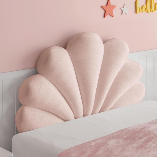Muschelförmiges Wandkissen fürs Schlafzimmer, rosa Kopfteil. Schlafzimmereinrichtung.