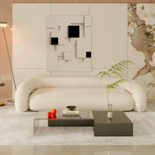 Sofa mit Schlaffunktion, klappbar, für die Aufstellung im Wohnzimmer.
