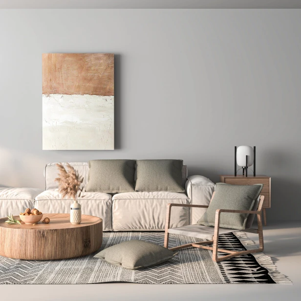 Set aus 4 grauen Modulkissen, arrangiert im Wohnzimmer auf dem Sofa.