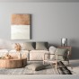 Set aus 4 grauen Modulkissen, arrangiert im Wohnzimmer auf dem Sofa.
