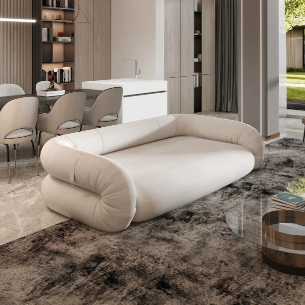 Sofa mit Schlaffunktion, klappbar, für die Aufstellung im Wohnzimmer.