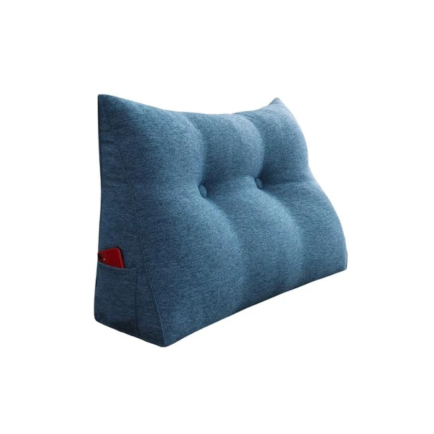 Dreieckiges Lesekissen – Blaues Leinen 80cm