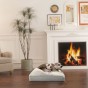 Zwei Hunde liegen gemütlich zu Hause am Kamin auf einem gesteppten Hundebett – Pocket