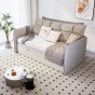 Beige-graues Kopfstützenkissen mit Stauraum, zur Platzierung im Wohnzimmer auf dem Sofa.