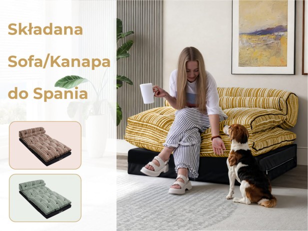 Frau sitzt auf einem funktionalen Lounge-Sofa im Schlafzimmer.