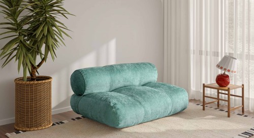 Sofa aus celadonfarbenem Samt, Einrichtungsideen.