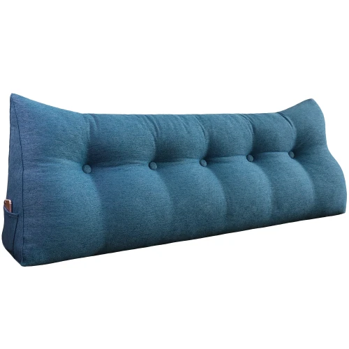 Dreieckiges Lesekissen – Blaues Leinen