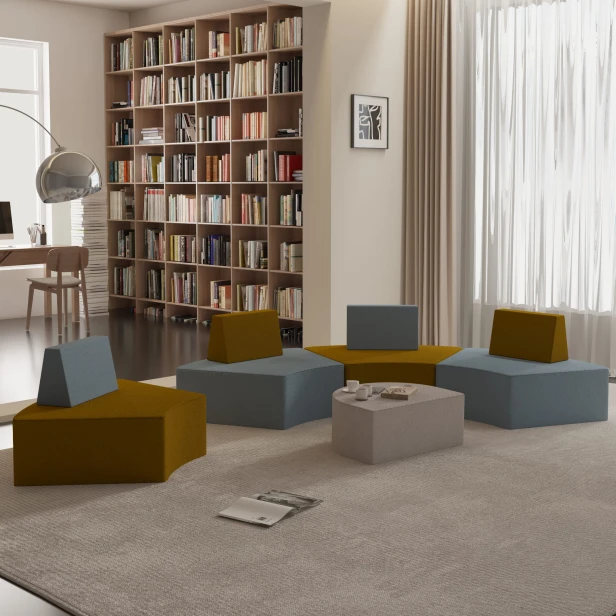 Modulare Designer-Poufs, Anordnung im Wohnzimmer