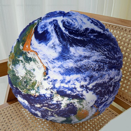 Rundes Kissen mit dem Planeten Erde, Dekoration für Zuhause.