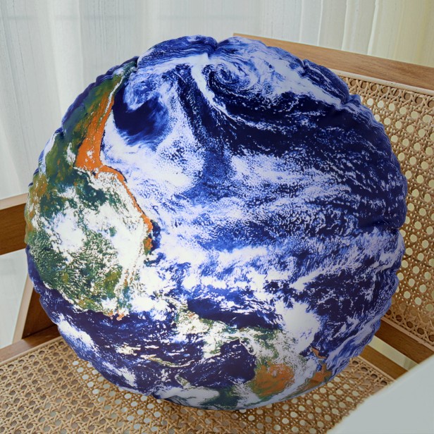 Rundes Kissen mit dem Planeten Erde, Dekoration für Zuhause.