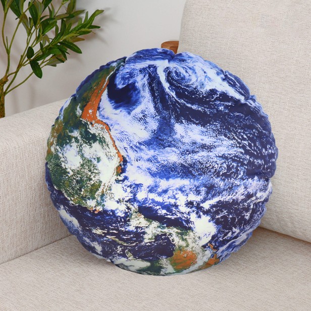 Rundes Kissen mit dem Planeten Erde, Dekoration für Zuhause.