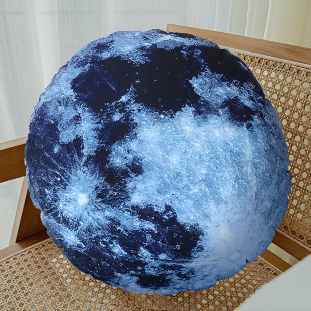 Schwarzes Mond-Rundkissen, Wohnaccessoire.