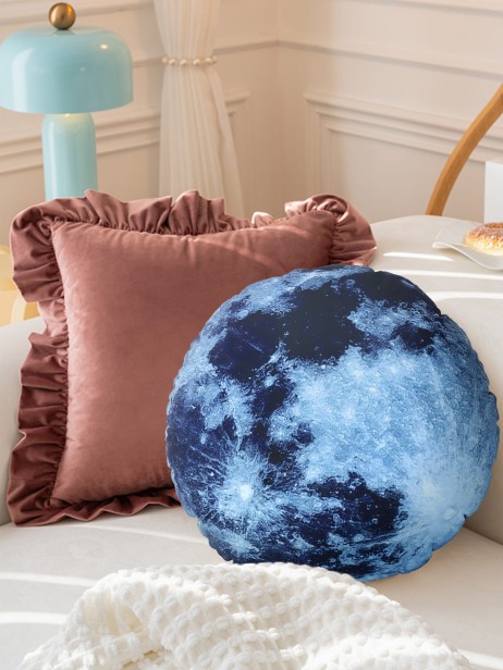 Schwarzes Mond-Rundkissen, Wohnaccessoire.