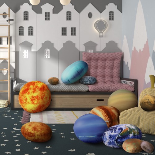 Planeten-Kissen-Set (12 Stk.), Kinderzimmer-Arrangement.