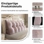 Dreieckiges, plüschiges rosa Kissen, Details der Verarbeitung.