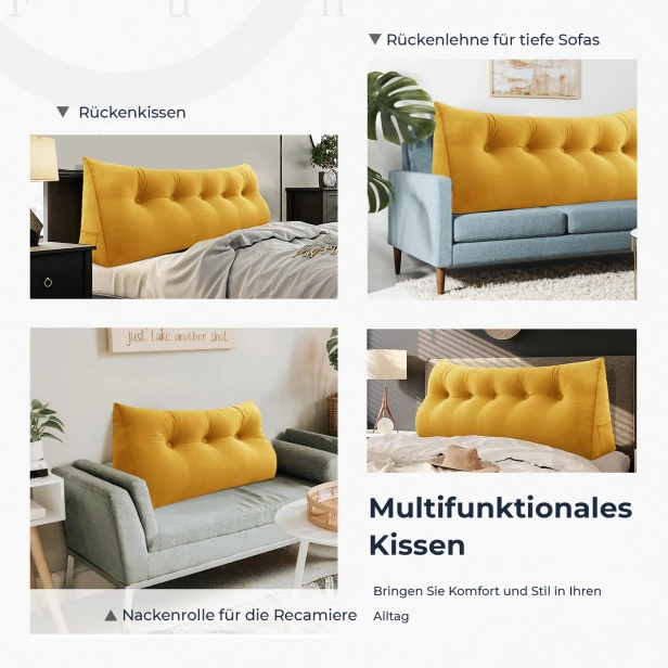 Dreieckiges Samtkissen, gelb, multifunktional