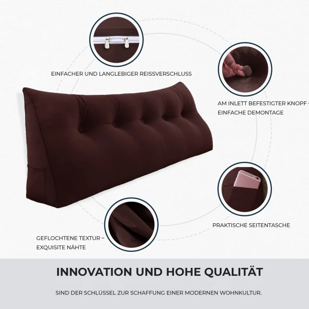 Dreieckiges Kissen aus schokoladenbraunem Samt, Produktdetails.