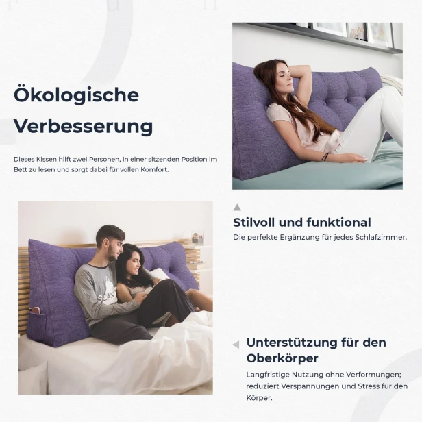 Dreieckiges Kissen aus lila Leinen – eine umweltfreundliche Alternative.