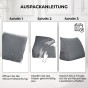 Dreieckiges Leinenkissen, Grau meliert, Auspackanleitung.