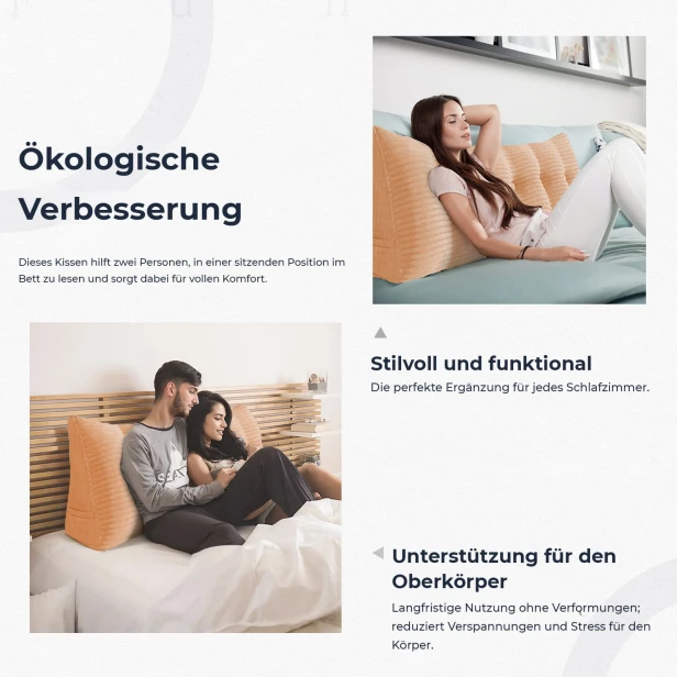 Dreieckiges Kissen aus pfirsichfarbenem Cord – eine umweltfreundliche Alternative.
