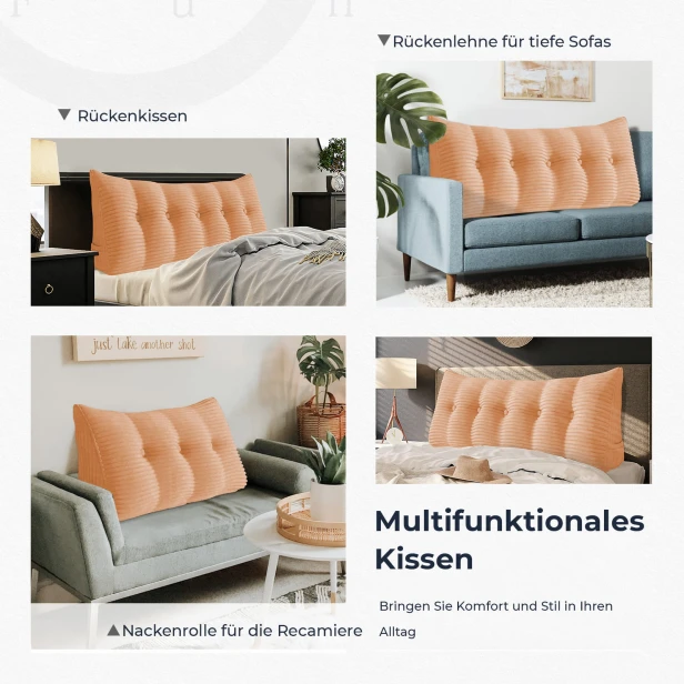 Dreieckiges Cordkissen in Pfirsichfarbe, multifunktional.