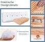Dreieckiges Cordkissen in Pfirsichfarbe, praktische Produktdetails.