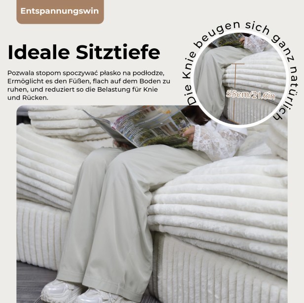Sofa mit weicher Entspannungszone, Sitztiefe