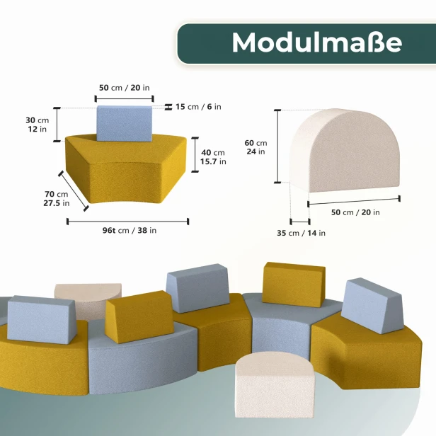 Modulare Designer-Poufs, Produktabmessungen