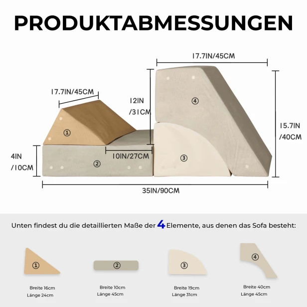 Multifunktionales Gaming-Sofa, Produktabmessungen