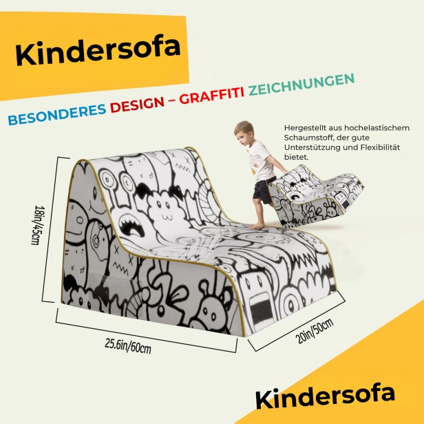 Weiches Graffiti-Sofa für Kinder, Produktabmessungen.