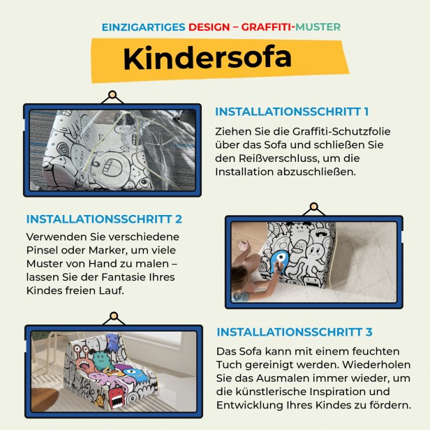 Weiches Graffiti-Sofa für Kinder, Montageanleitung.