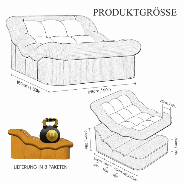 Velvet Duo Tagesbett, Produktabmessungen.