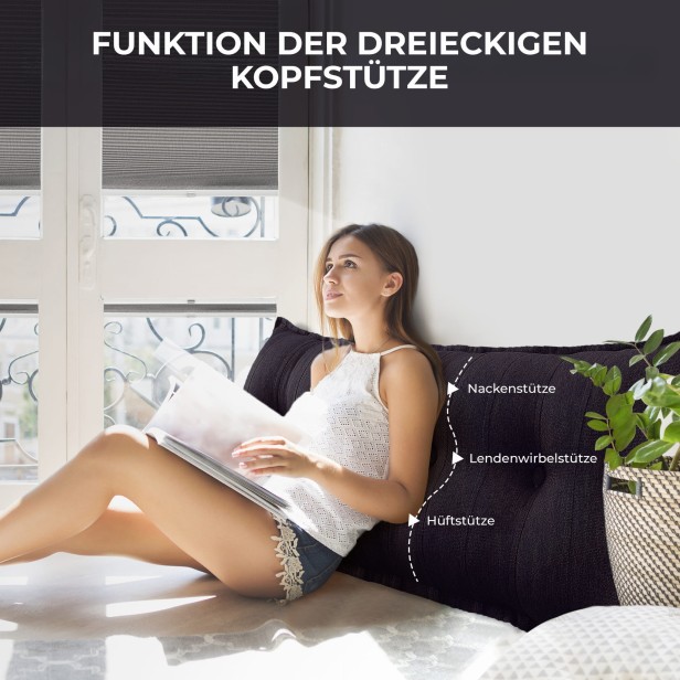 Dekoratives Leinenkissen in Anthrazit, verschiedene Stützarten.