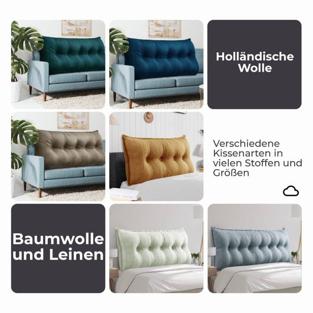Dekoratives Leinenkissen in Anthrazit, verschiedene Stützarten.