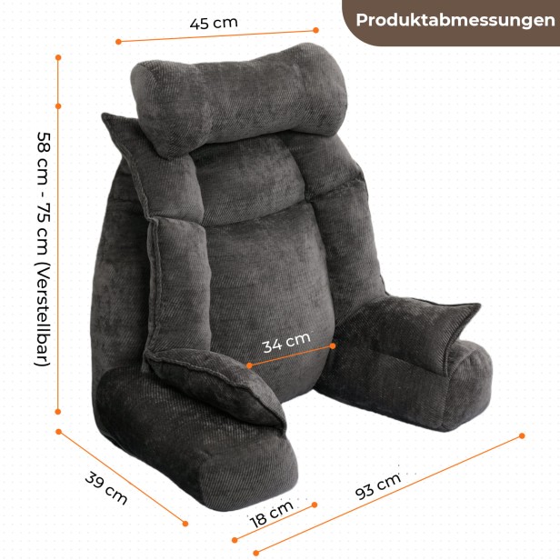 Beiges Stützkissen für Betten mit Armlehnen, Produktabmessungen